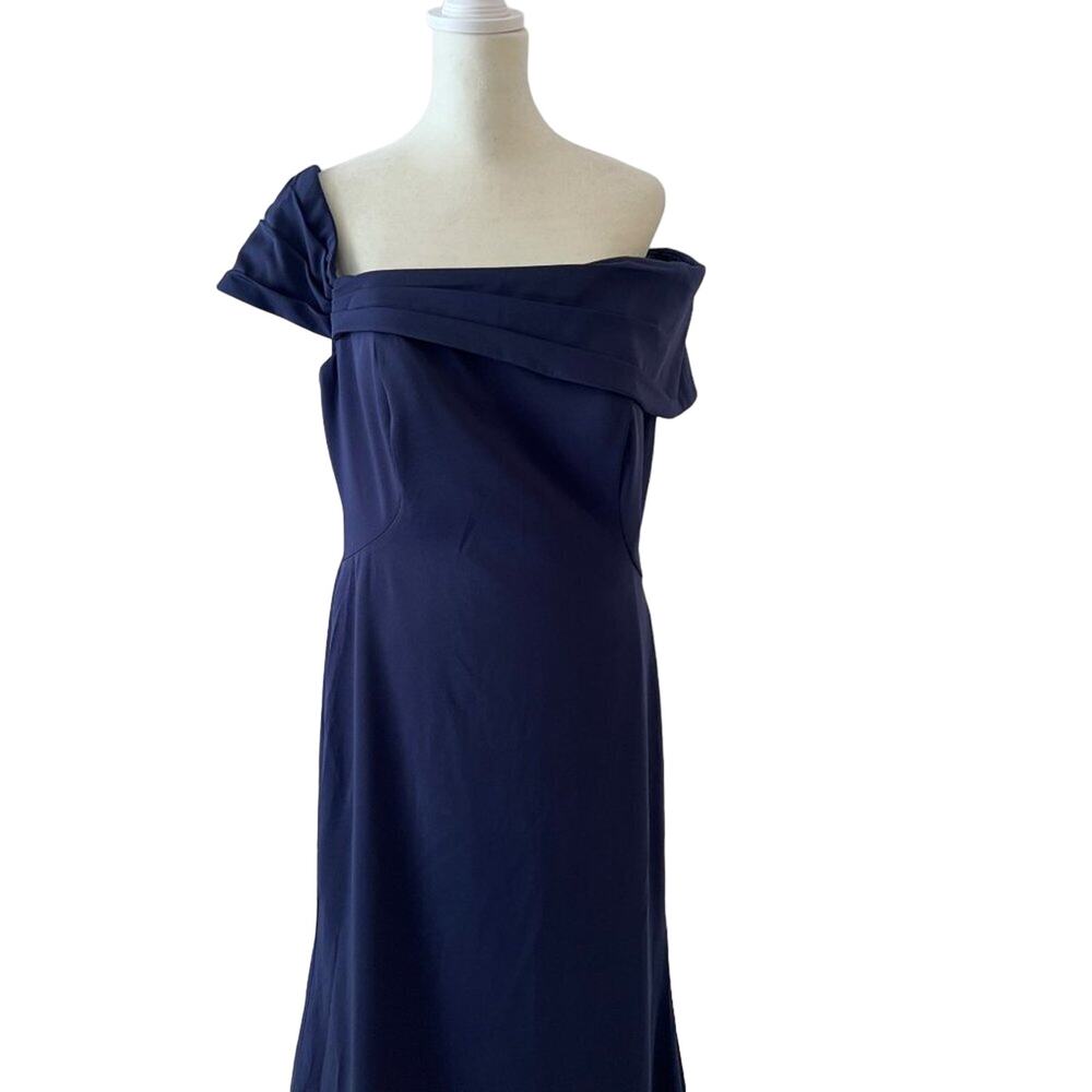 La Femme Navy Off Shoulder Gown 10 Elegant Formal Evening Wedding Guest Dress - Picture 10 of 13
